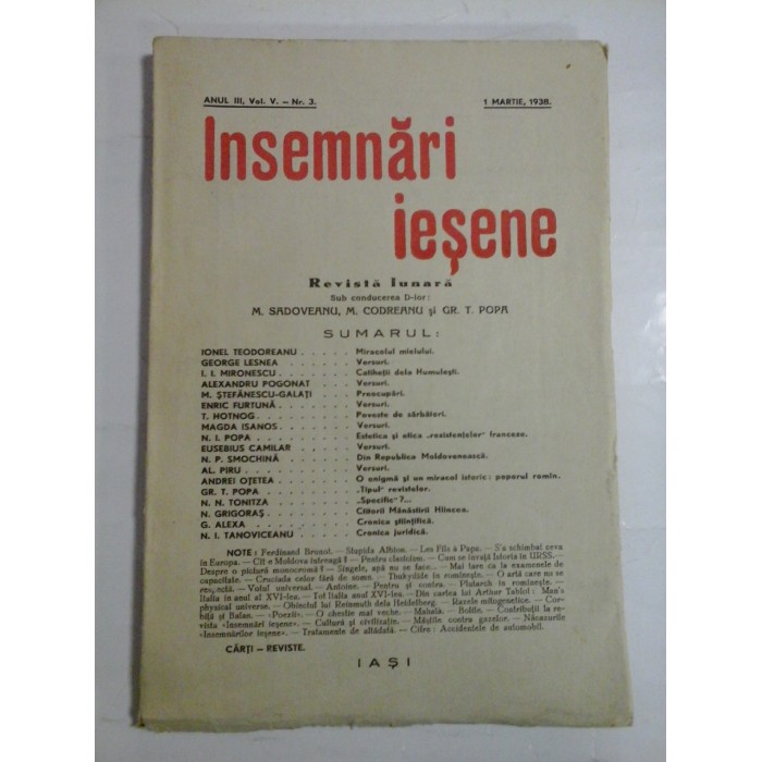 INSEMNARI IESENE - REVISTA LUNARA - ANUL III, VOL. V. - NR. 3. (1 MARTIE, 1938) INSEMNARI IESENE - REVISTA LUNARA - ANUL III, VOL. V. - NR. 3. (1 MARTIE, 1938)